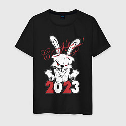 Футболка хлопковая мужская С Новым годом! Злой кролик 2023, цвет: черный