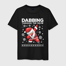 Футболка хлопковая мужская Dabbing Santa, through the snow, цвет: черный