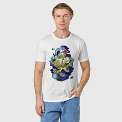 Футболка хлопковая мужская Плоская земля - мир на черепахе, цвет: белый — фото 2