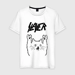 Футболка хлопковая мужская Slayer - rock cat, цвет: белый
