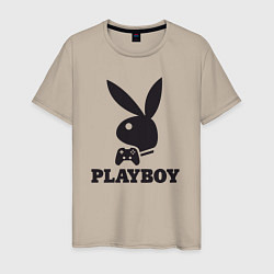 Футболка хлопковая мужская Playboy - Игровой джостик, цвет: миндальный
