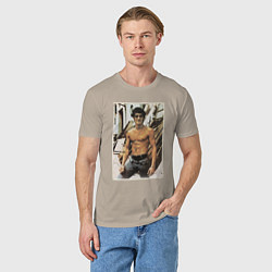 Футболка хлопковая мужская Брюс Ли - ретро постер, цвет: миндальный — фото 2