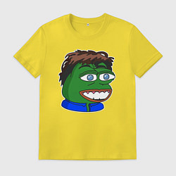 Футболка хлопковая мужская Лягушонок Пепе с причёской, цвет: желтый