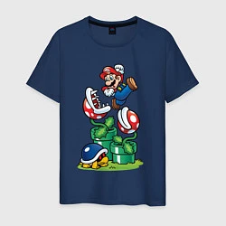 Футболка хлопковая мужская Ретро Марио, цвет: тёмно-синий