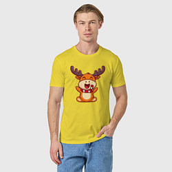Футболка хлопковая мужская Рождественский олень чибик, цвет: желтый — фото 2