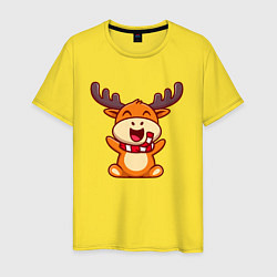 Футболка хлопковая мужская Рождественский олень чибик, цвет: желтый