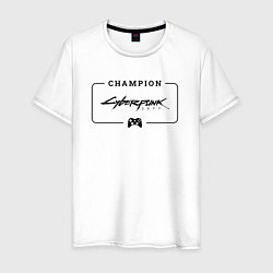 Футболка хлопковая мужская Cyberpunk 2077 gaming champion: рамка с лого и джо, цвет: белый