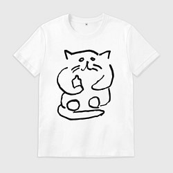 Футболка хлопковая мужская Кот с бутылочкой черный, цвет: белый