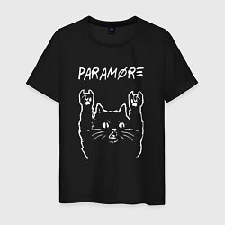 Футболка хлопковая мужская Paramore рок кот, цвет: черный