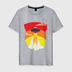 Футболка хлопковая мужская Ретро летающий корабль НЛО, цвет: меланж