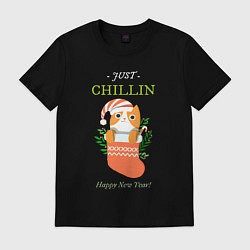 Футболка хлопковая мужская Just chilling Happy New Year, цвет: черный