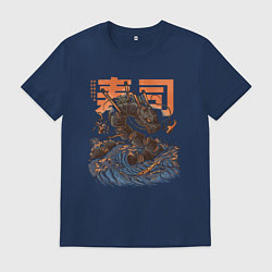 Футболка хлопковая мужская Суши дракон Канагавы, цвет: тёмно-синий