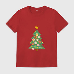 Футболка хлопковая мужская Елочка с новогодними игрушками, цвет: красный