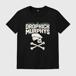 Футболка хлопковая мужская Dropkick murphys панк рок группа череп в кепке, цвет: черный