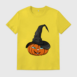 Футболка хлопковая мужская Тыква в шляпе, цвет: желтый