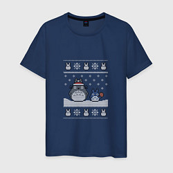 Футболка хлопковая мужская Новогодние тоторики - ugly sweater, цвет: тёмно-синий