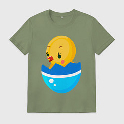 Футболка хлопковая мужская Цыплёнок вылупился, цвет: авокадо