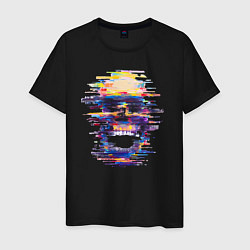 Футболка хлопковая мужская Art skull - glitch, цвет: черный