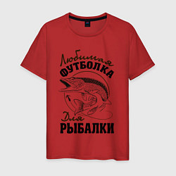 Футболка хлопковая мужская Футболка для рыбалки, цвет: красный