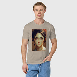 Футболка хлопковая мужская Прекрасная девушка азиатской внешности, цвет: миндальный — фото 2