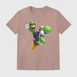 Футболка хлопковая мужская Луиджи на Йоши, цвет: пыльно-розовый