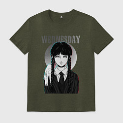 Футболка хлопковая мужская Уэнздей Аддамс арт, цвет: меланж-хаки