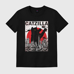 Футболка хлопковая мужская Catzilla in Tokyo мем, цвет: черный