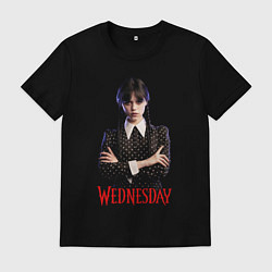 Футболка хлопковая мужская Уэнсдэй Аддамс, цвет: черный