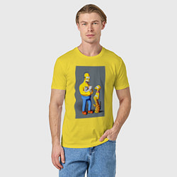 Футболка хлопковая мужская Homer Simpson and cats - нейросеть арт, цвет: желтый — фото 2