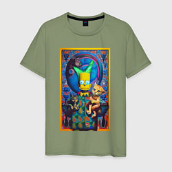 Футболка хлопковая мужская Bart Simpson and cats - нейросеть - плакат, цвет: авокадо