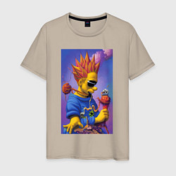 Футболка хлопковая мужская Bart Simpson - нейросеть - сюрреализм, цвет: миндальный