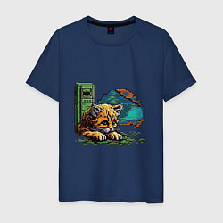 Футболка хлопковая мужская Пиксельный котик интернет сёрфер, цвет: тёмно-синий