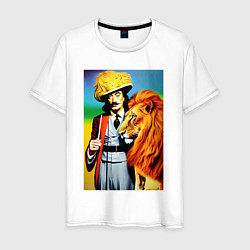 Футболка хлопковая мужская Salvador Dali and lion, цвет: белый