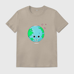 Футболка хлопковая мужская Земля с любовью, цвет: миндальный