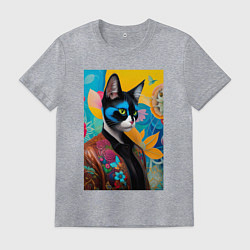 Футболка хлопковая мужская Модный котяра - нейросеть, цвет: меланж