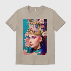 Футболка хлопковая мужская Сладкая женщина со шляпкой тортом - нейросеть, цвет: миндальный