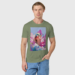 Футболка хлопковая мужская Весенняя девушка в цветах, цвет: авокадо — фото 2