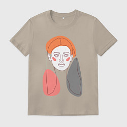 Футболка хлопковая мужская Лайн арт портрет девушки в стиле минимализм, цвет: миндальный