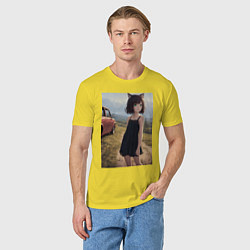 Футболка хлопковая мужская Traveller anime neko girl, цвет: желтый — фото 2