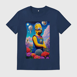 Футболка хлопковая мужская Гомер Симпсон в будущем - нейросеть, цвет: тёмно-синий