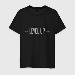 Футболка хлопковая мужская Level up надпись с полосками, цвет: черный