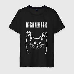Футболка хлопковая мужская Nickelback рок кот, цвет: черный