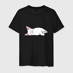 Футболка хлопковая мужская Lazy white cat, цвет: черный