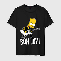 Футболка хлопковая мужская Bon Jovi Барт Симпсон рокер, цвет: черный