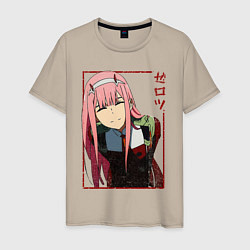 Футболка хлопковая мужская Zero Two anime girl, цвет: миндальный