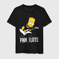Футболка хлопковая мужская Pink Floyd Барт Симпсон рокер, цвет: черный