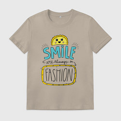 Футболка хлопковая мужская Smile are always in fachion, цвет: миндальный