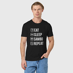 Футболка хлопковая мужская Еда сон самбо повторять, цвет: черный — фото 2