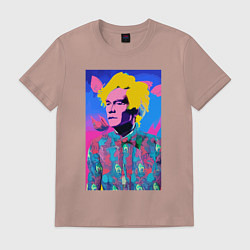 Футболка хлопковая мужская Andy Warhol - self-portrait - pop art, цвет: пыльно-розовый
