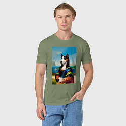 Футболка хлопковая мужская A dog named Gioconda - humorous art, цвет: авокадо — фото 2